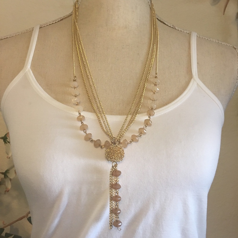 Multi strand gold chain with faceted bead necklace